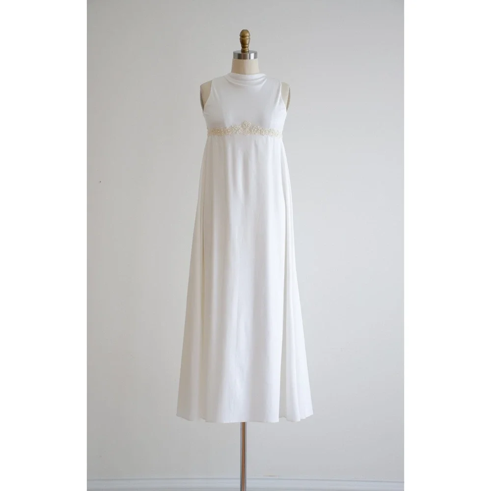 vintage wedding dress 60s Priscilla of Boston sleeveless minimalist white gown‎ - Picture 2 of 10